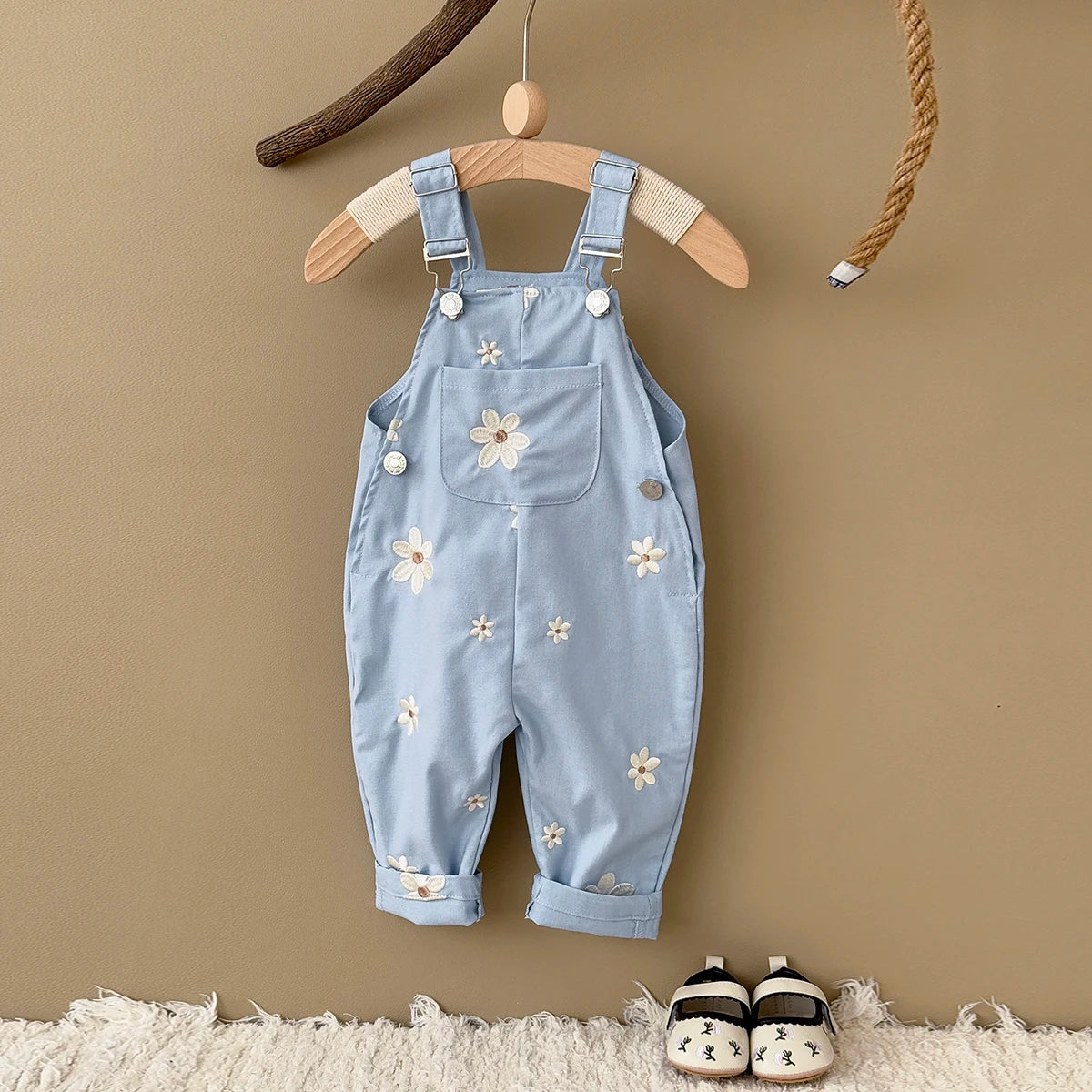 Summer Hot Baby Suspender Pants Sleeveless Flower Embroidery Loose Overalls Romper Girls Jumpsuits Boys Clothes with Pockets - Merit Sell