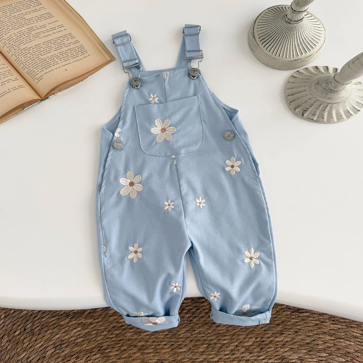 Summer Hot Baby Suspender Pants Sleeveless Flower Embroidery Loose Overalls Romper Girls Jumpsuits Boys Clothes with Pockets - Merit Sell