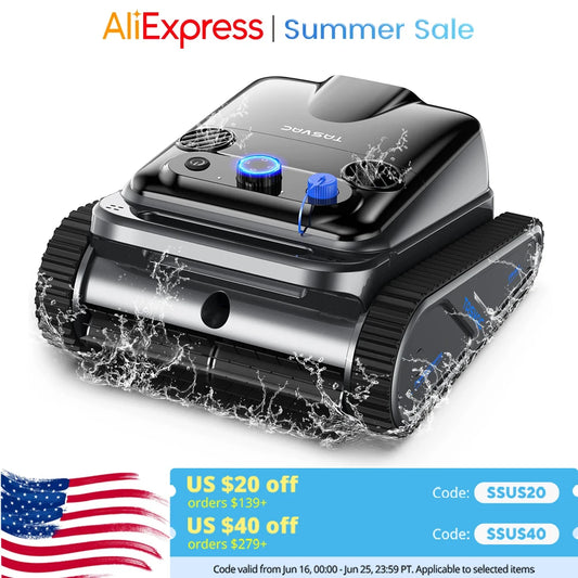 TASVAC Automatic Cordless Robotic Pool Cleaner,240 Mins Runtime,Self-Parking,for Flat Above/In-Ground Pool to 80 Feet/2000 Sq.Ft - Merit Sell Merit Sell