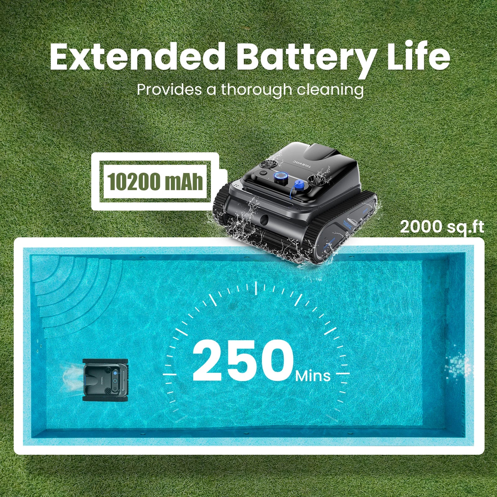 TASVAC Automatic Cordless Robotic Pool Cleaner,240 Mins Runtime,Self-Parking,for Flat Above/In-Ground Pool to 80 Feet/2000 Sq.Ft - Merit Sell