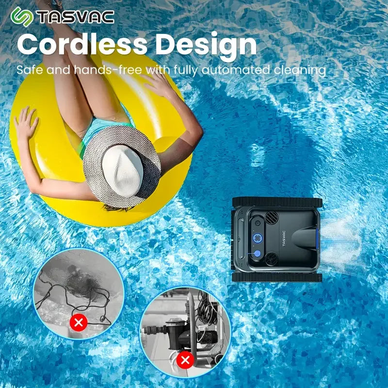 TASVAC Automatic Cordless Robotic Pool Cleaner,240 Mins Runtime,Self-Parking,for Flat Above/In-Ground Pool to 80 Feet/2000 Sq.Ft - Merit Sell