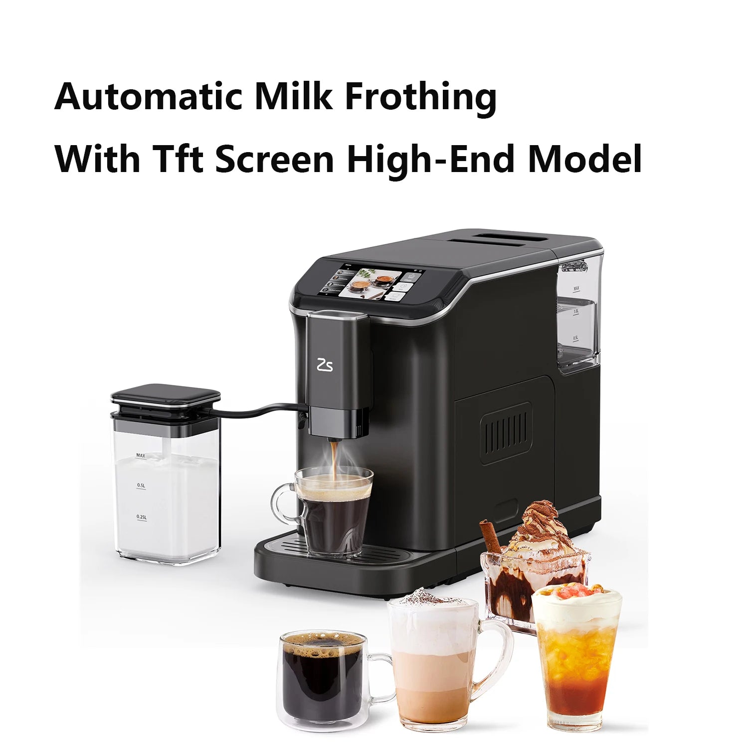 TFT Touch Screen Automatic Espresso Machine, 20 Bar Coffee Machine With Grinder, Espresso Maker With Automatic Milk Frother - Merit Sell