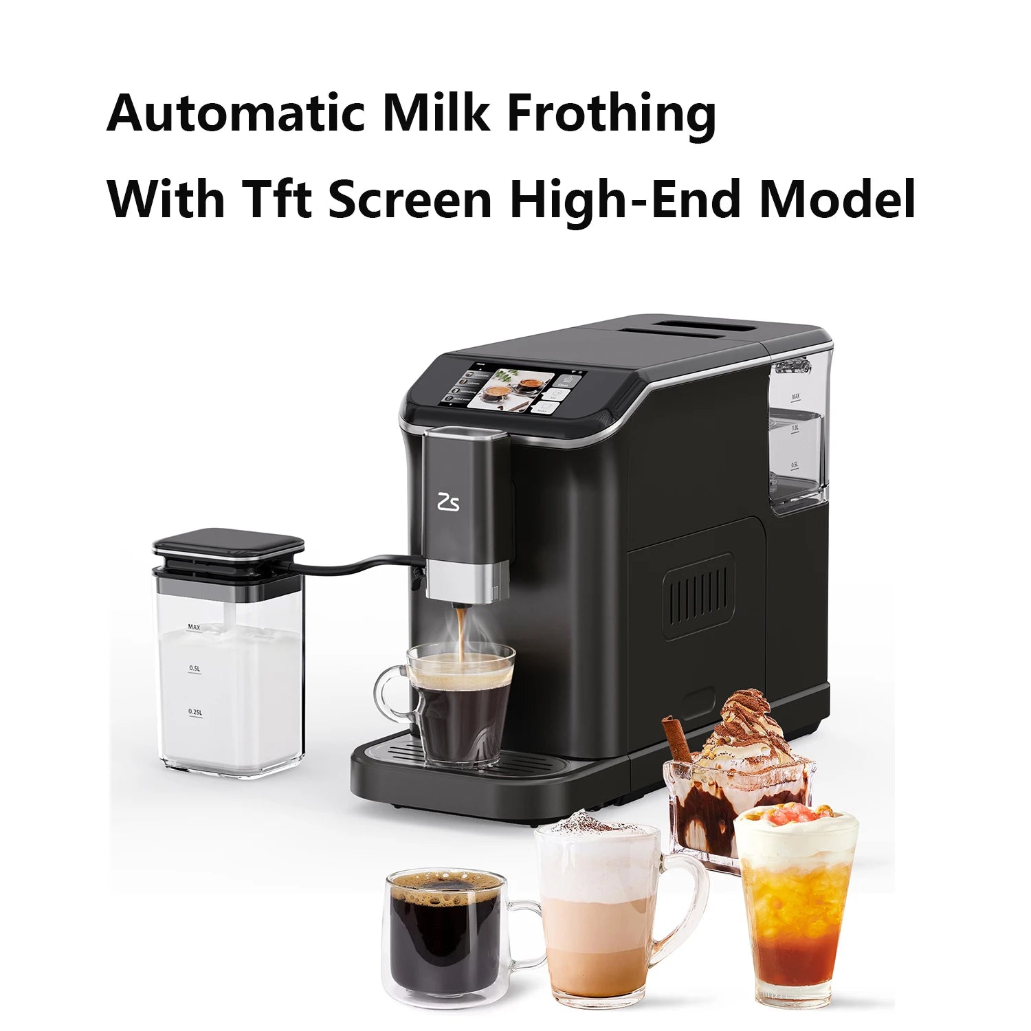 TFT Touch Screen Automatic Espresso Machine, 20 Bar Coffee Machine With Grinder, Espresso Maker With Automatic Milk Frother - Merit Sell