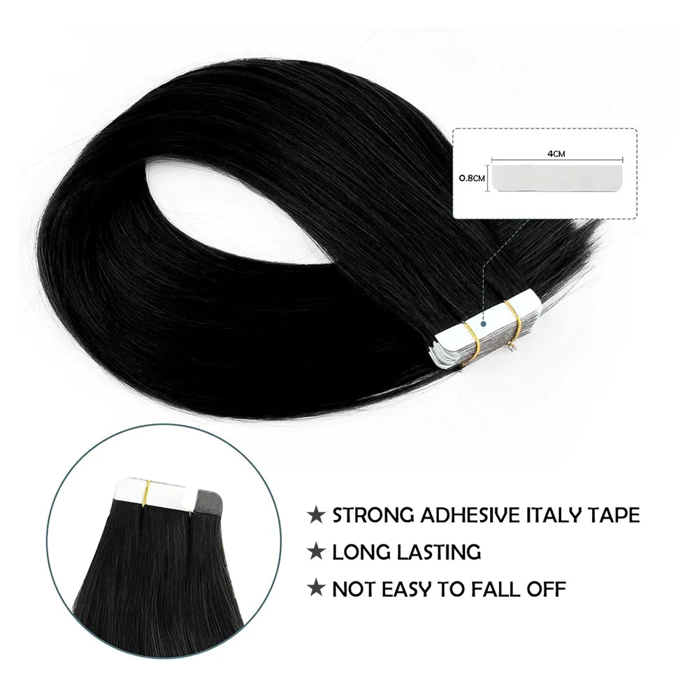 Tape In Hair Extensions Straight Brazilian Remy Human Hair Extensions Natural Black 20Pcs 50G/Pack Adhesive Invisible For Women - Merit Sell