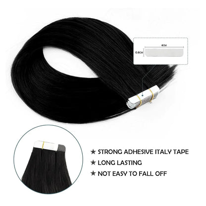 Tape In Hair Extensions Straight Brazilian Remy Human Hair Extensions Natural Black 20Pcs 50G/Pack Adhesive Invisible For Women - Merit Sell