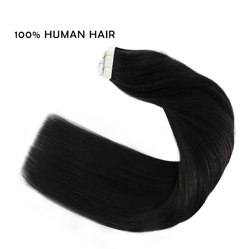 Tape In Hair Extensions Straight Brazilian Remy Human Hair Extensions Natural Black 20Pcs 50G/Pack Adhesive Invisible For Women - Merit Sell