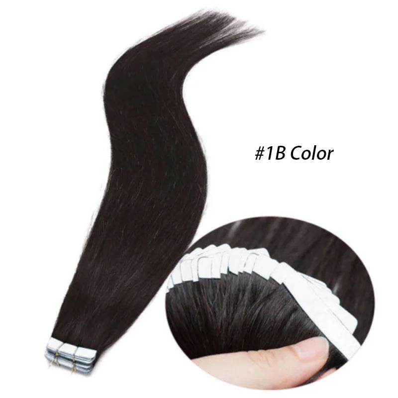 Tape In Hair Extensions Straight Brazilian Remy Human Hair Extensions Natural Black 20Pcs 50G/Pack Adhesive Invisible For Women - Merit Sell