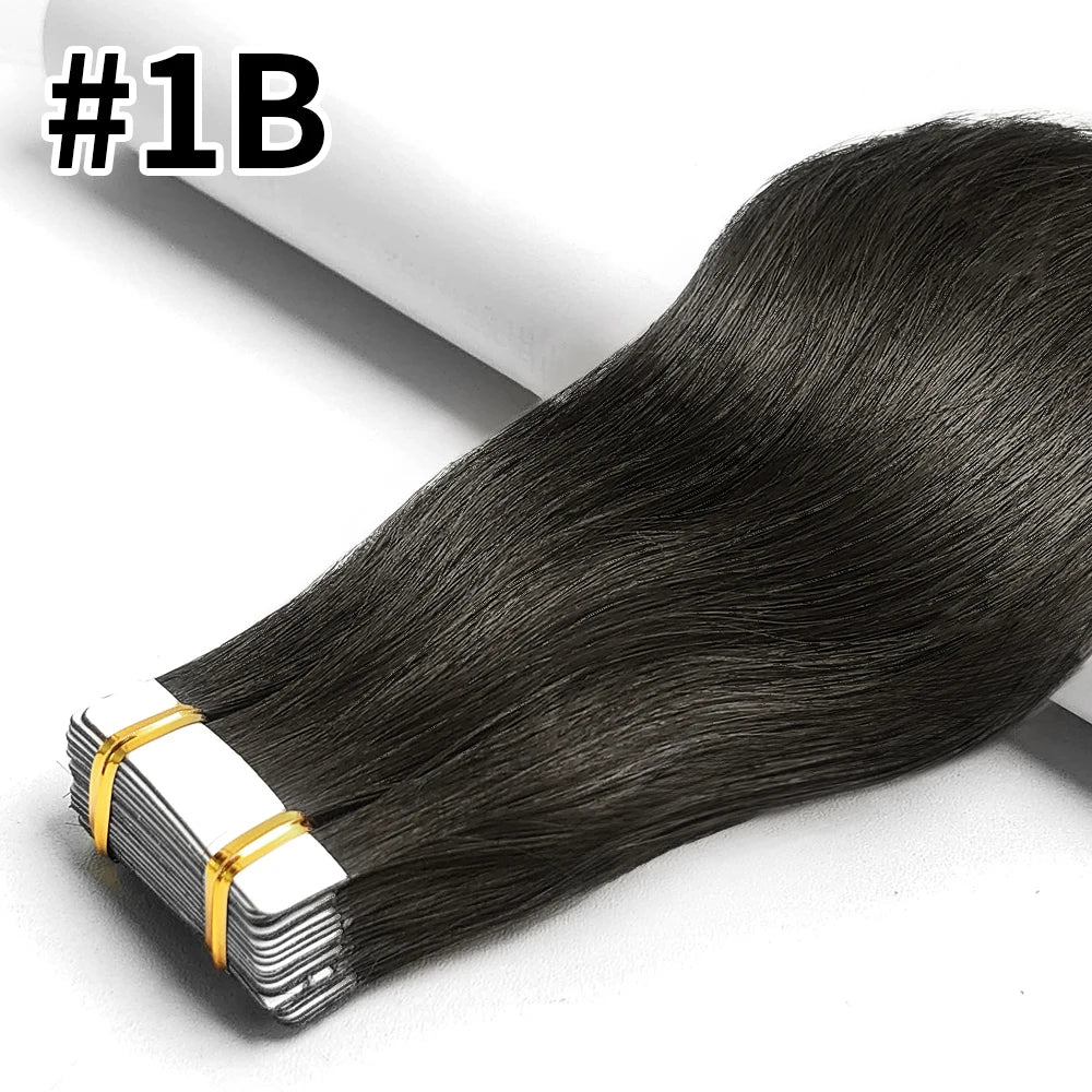 Tape In Hair Extensions Straight Brazilian Remy Human Hair Extensions Natural Black 20Pcs 50G/Pack Adhesive Invisible For Women - Merit Sell