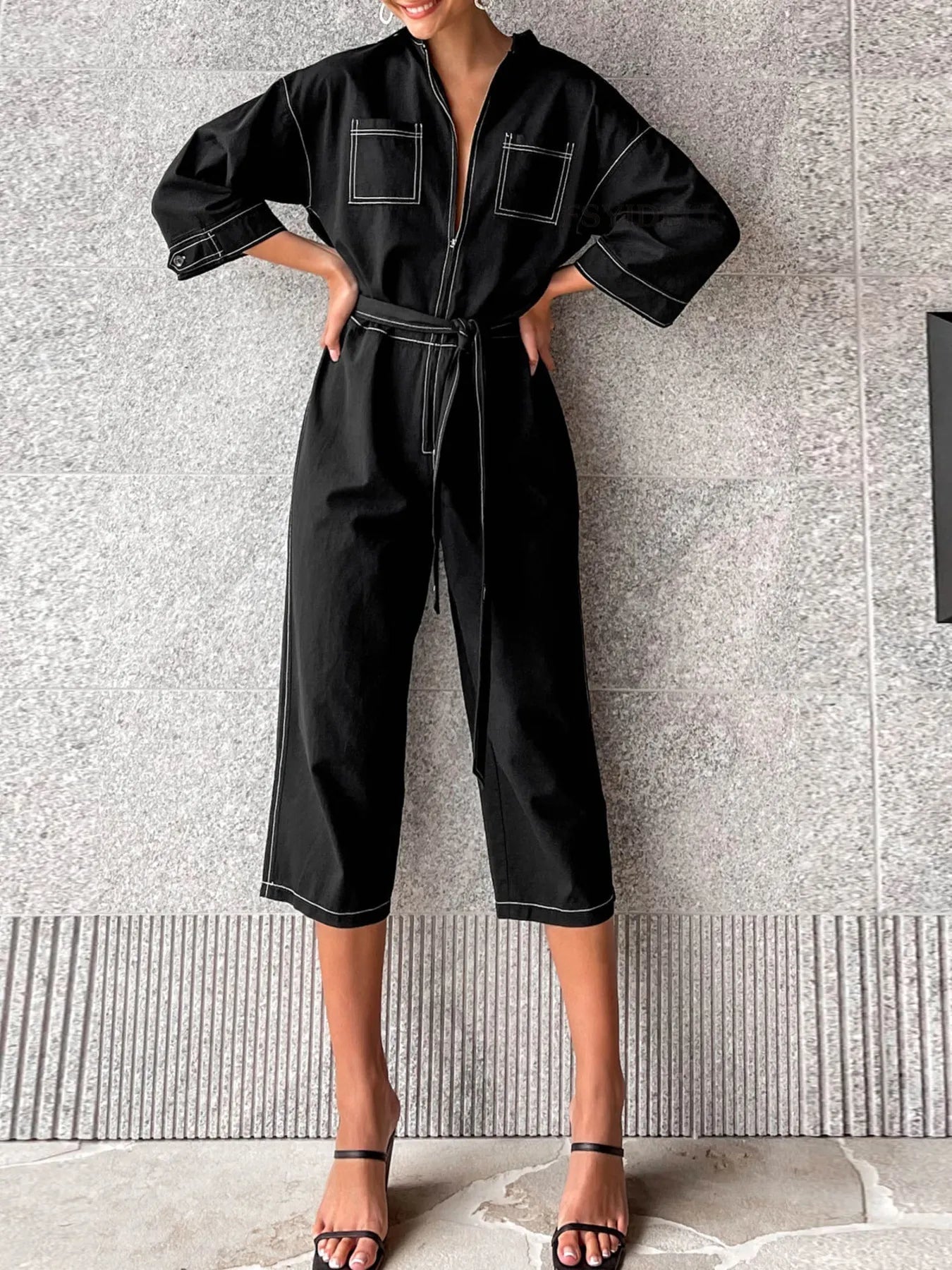 Tie Waist Wide Leg Jumpsuit - Merit Sell