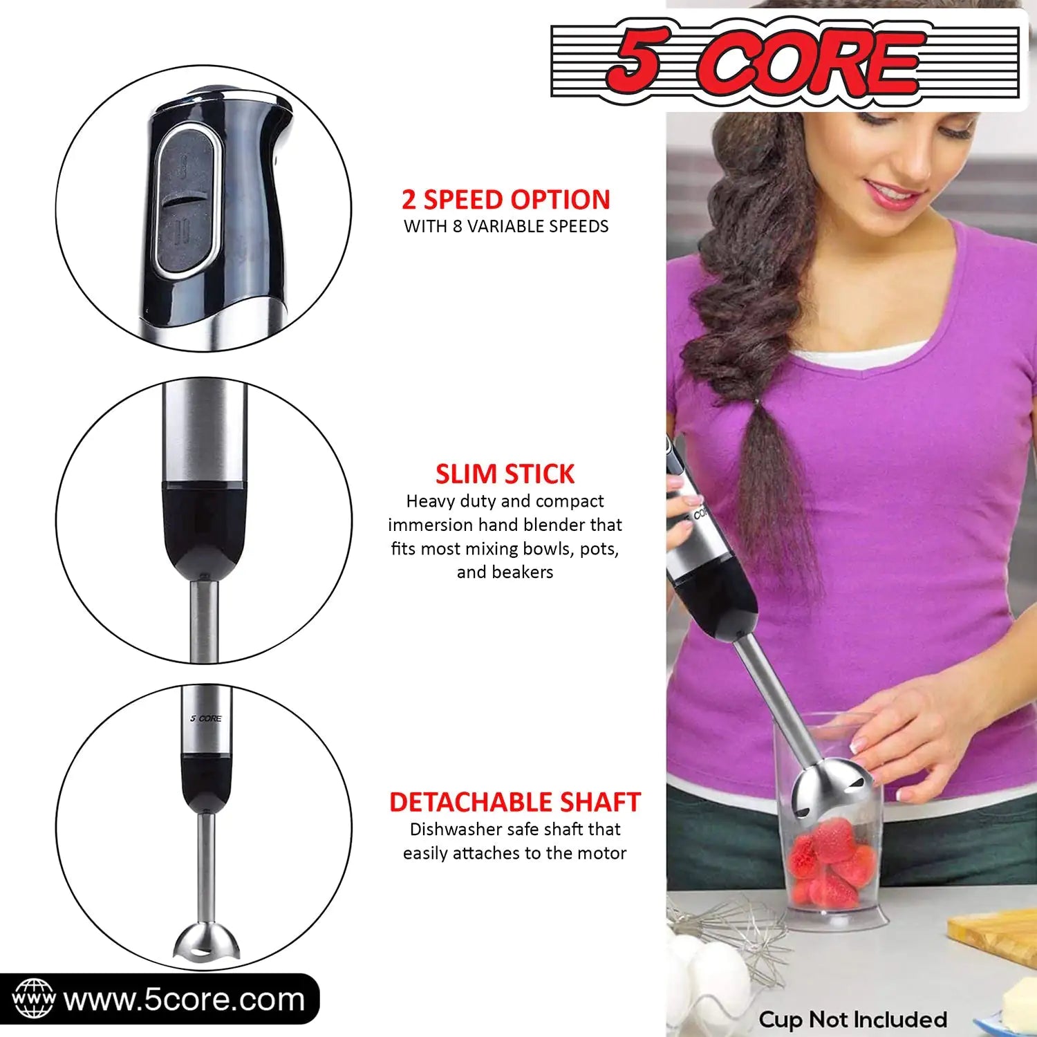 5Core 500W Immersion Hand Blender | Powerful Mixing