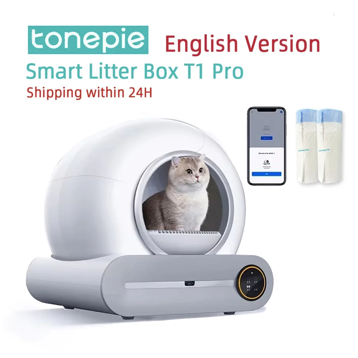 Tonepie 65L Automatic Smart Cat Litter Box Self Cleaning Fully Enclosed Cat Litter Box Pet Toilet Litter Tray English versions - Merit Sell
