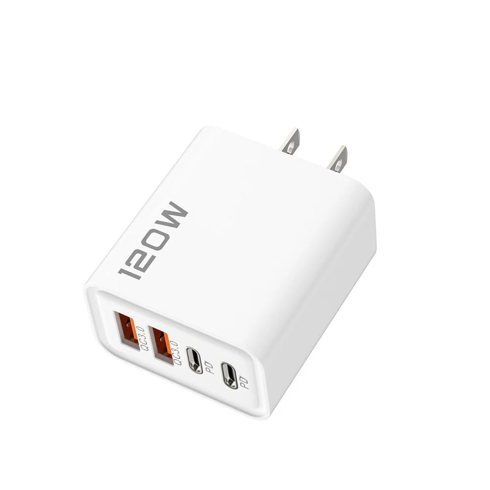 Total 120W USB Fast Charger 4 Ports PD Type C Quick Charge 3.0 Charger For iPhone 15 14 Samsung Xiaomi EU/US Plug Power Adapter - Merit Sell