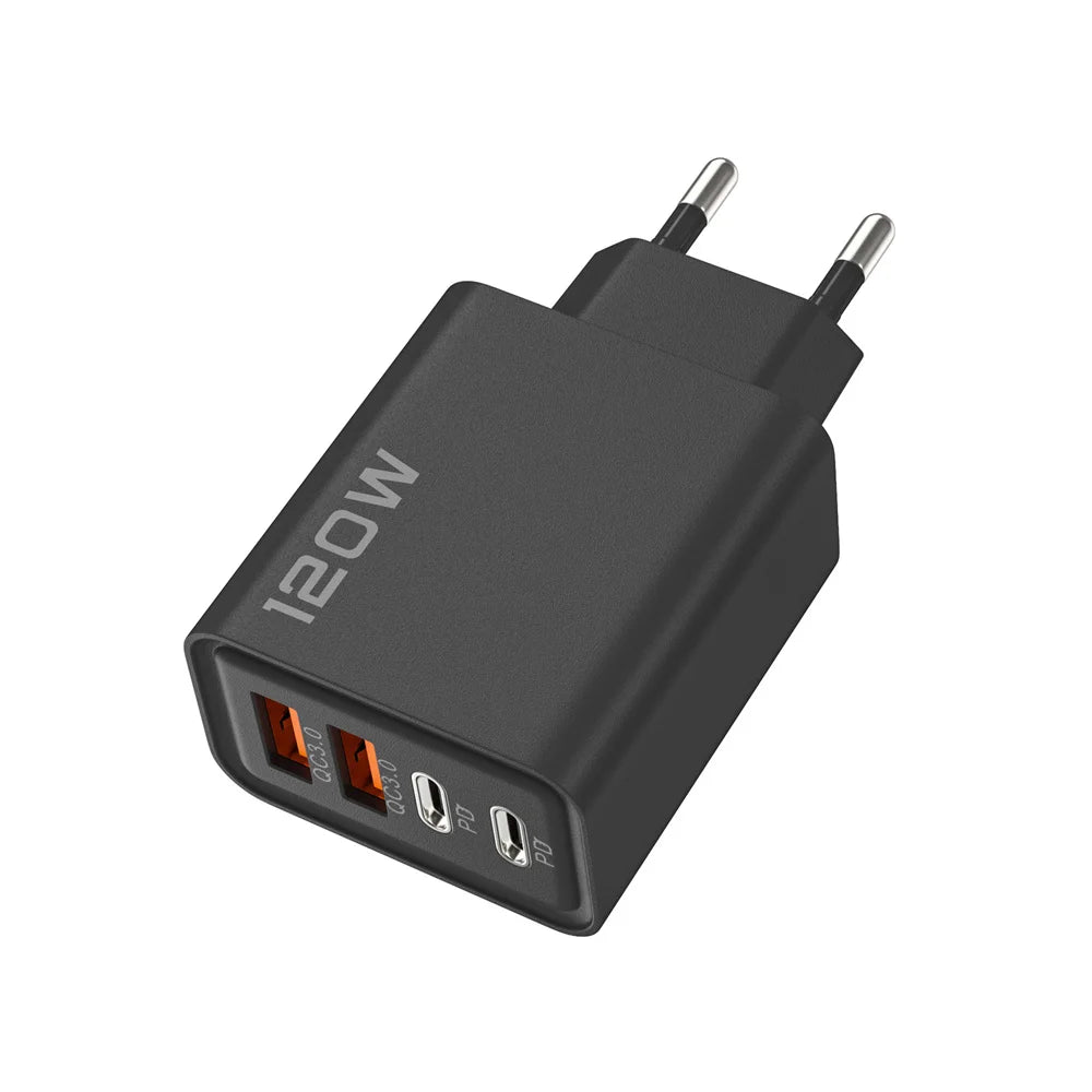 Total 120W USB Fast Charger 4 Ports PD Type C Quick Charge 3.0 Charger For iPhone 15 14 Samsung Xiaomi EU/US Plug Power Adapter - Merit Sell