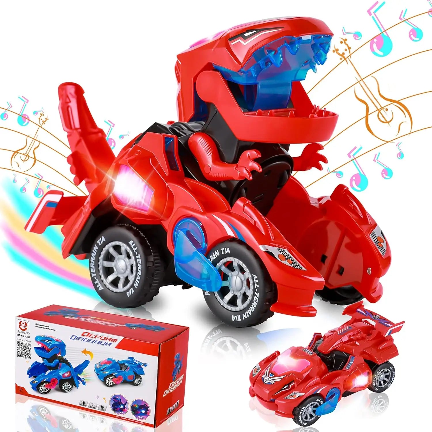 Transforming Car Dinosaur Toy for Kids, Dino Transformer Toy Car with Light Music for Toddlers 1-3, Christmas Gifts for Boys - Merit Sell