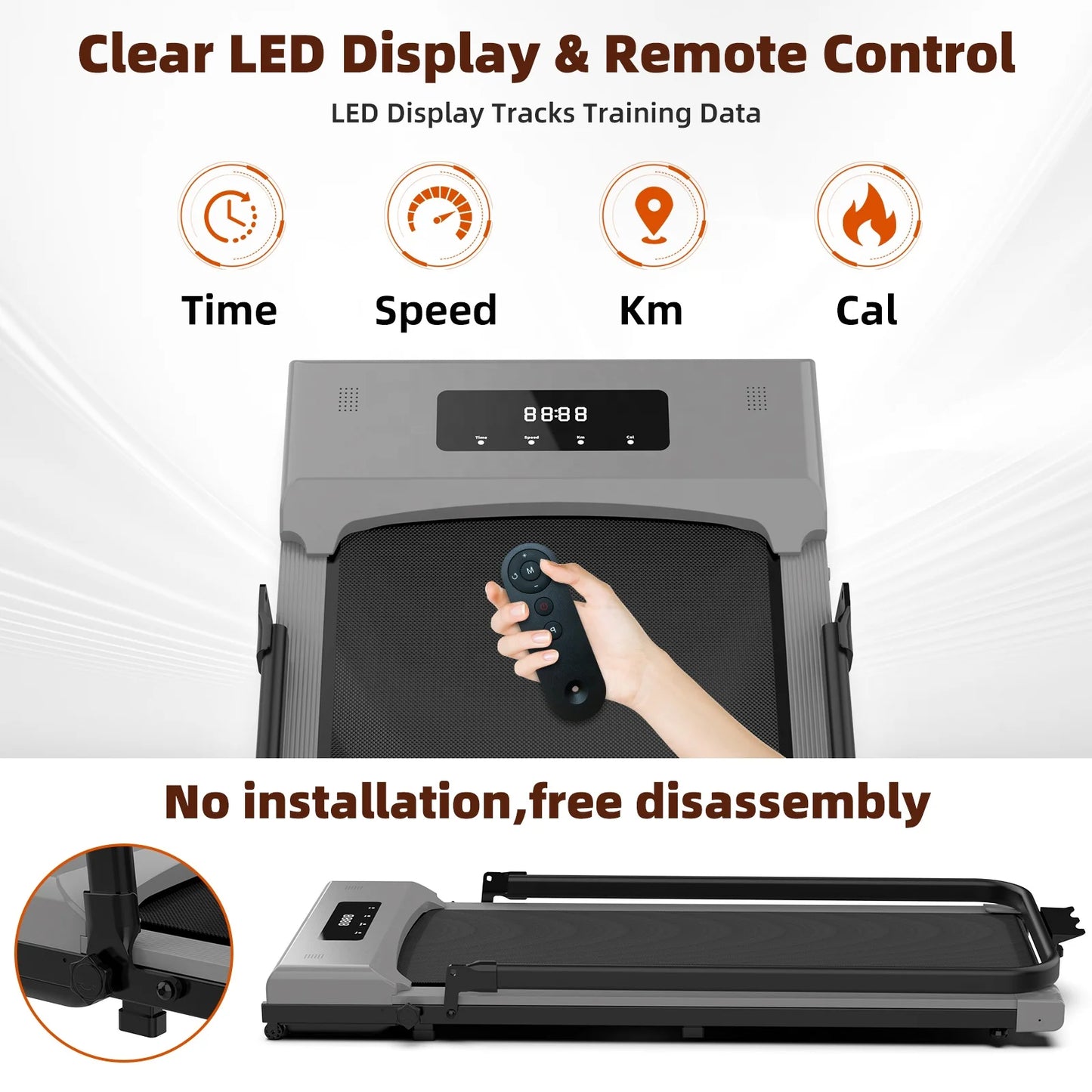 Treadmill Home Walking Mat Foldable with Silent Folding Wireless Remote Control and Bluetooth Speaker Walking Pad - Merit Sell