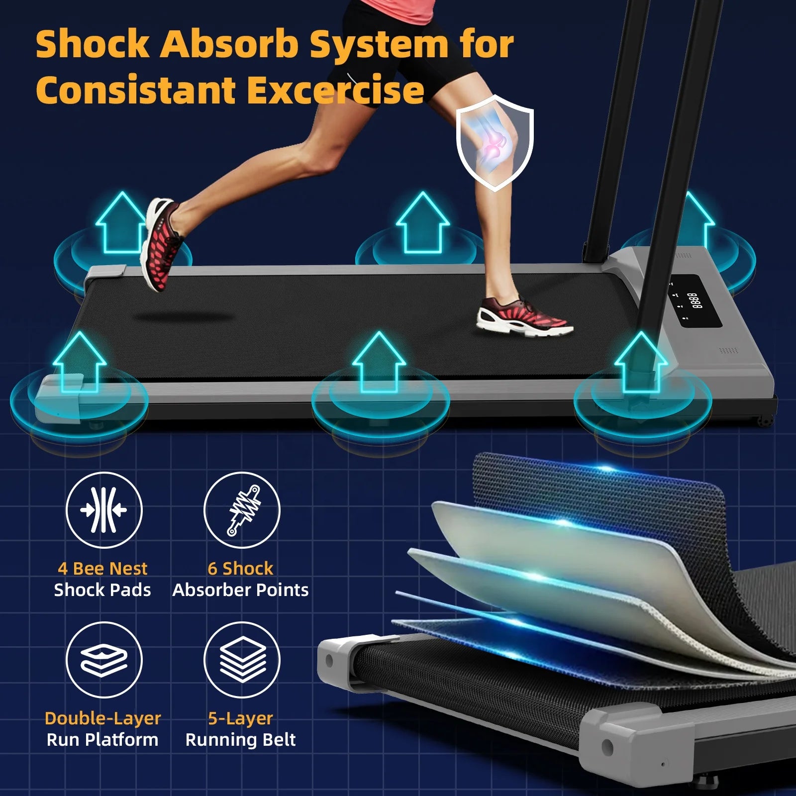 Treadmill Home Walking Mat Foldable with Silent Folding Wireless Remote Control and Bluetooth Speaker Walking Pad - Merit Sell