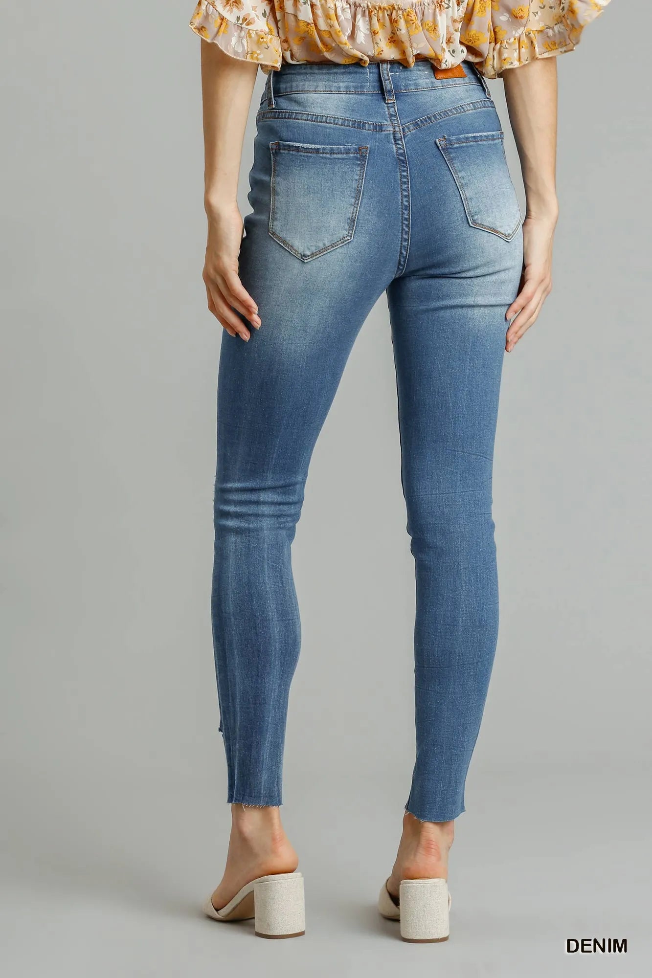 Trendsi Distressed Skinny Jeans with Raw Hem Denim - Merit Sell
