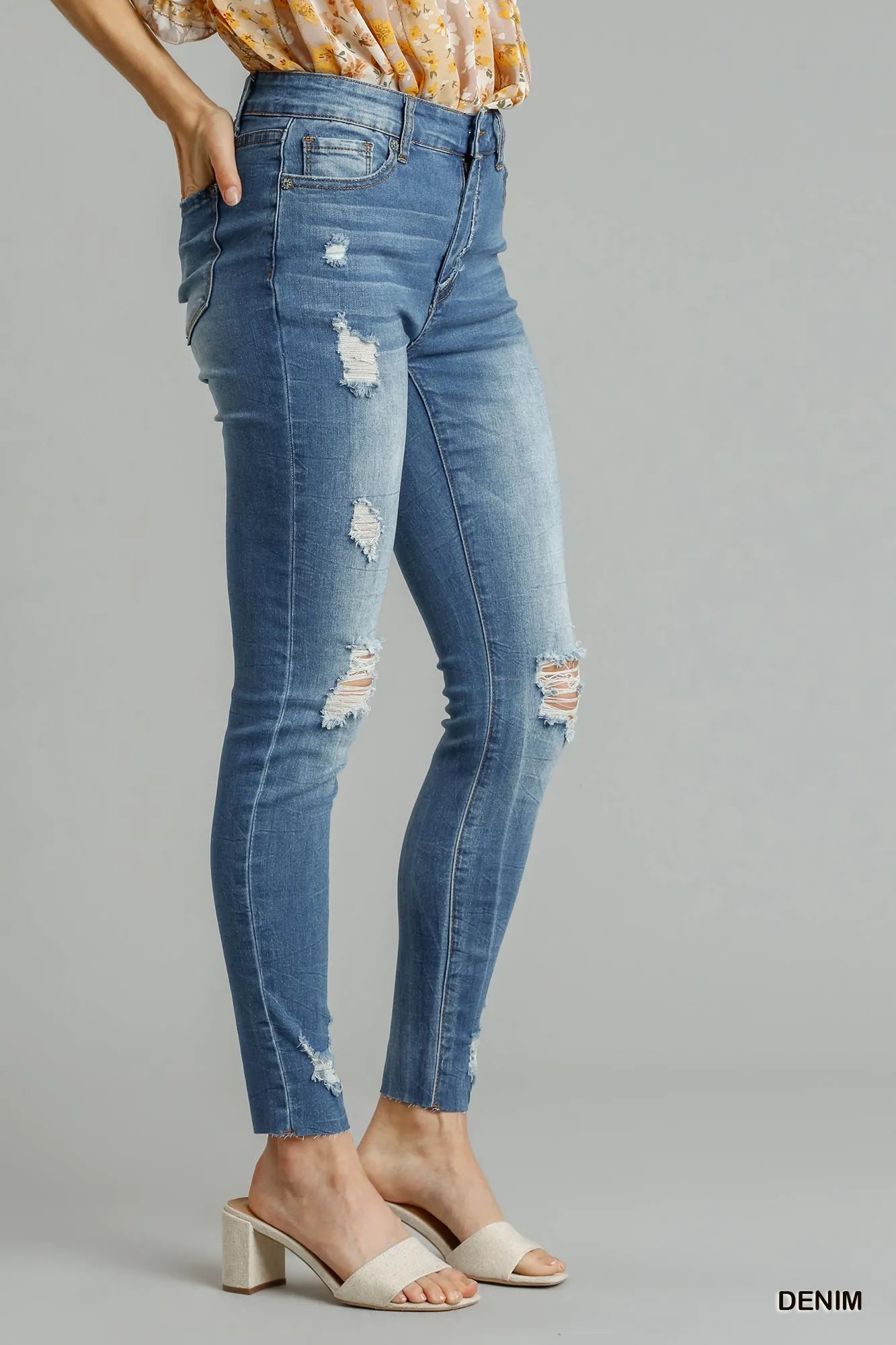 Trendsi Distressed Skinny Jeans with Raw Hem Denim - Merit Sell