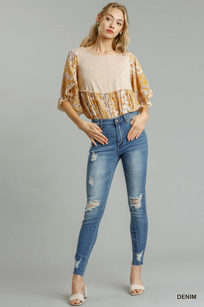 Trendsi Distressed Skinny Jeans with Raw Hem Denim - Merit Sell