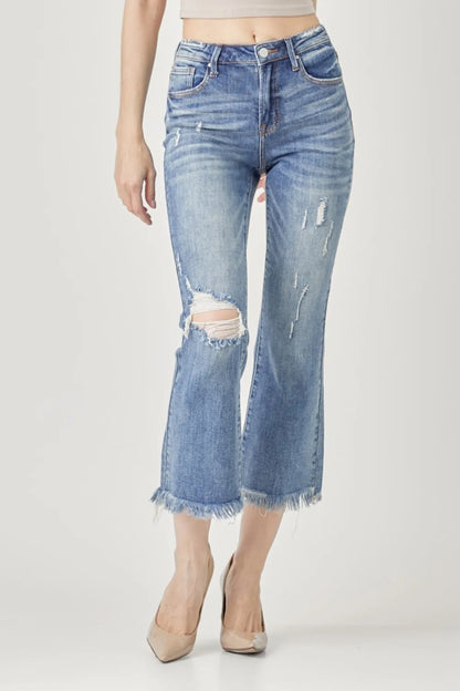 Trendsi High Waist Distressed Cropped Jeans for Women - Merit Sell