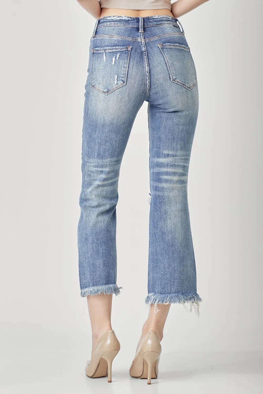 Trendsi High Waist Distressed Cropped Jeans for Women - Merit Sell