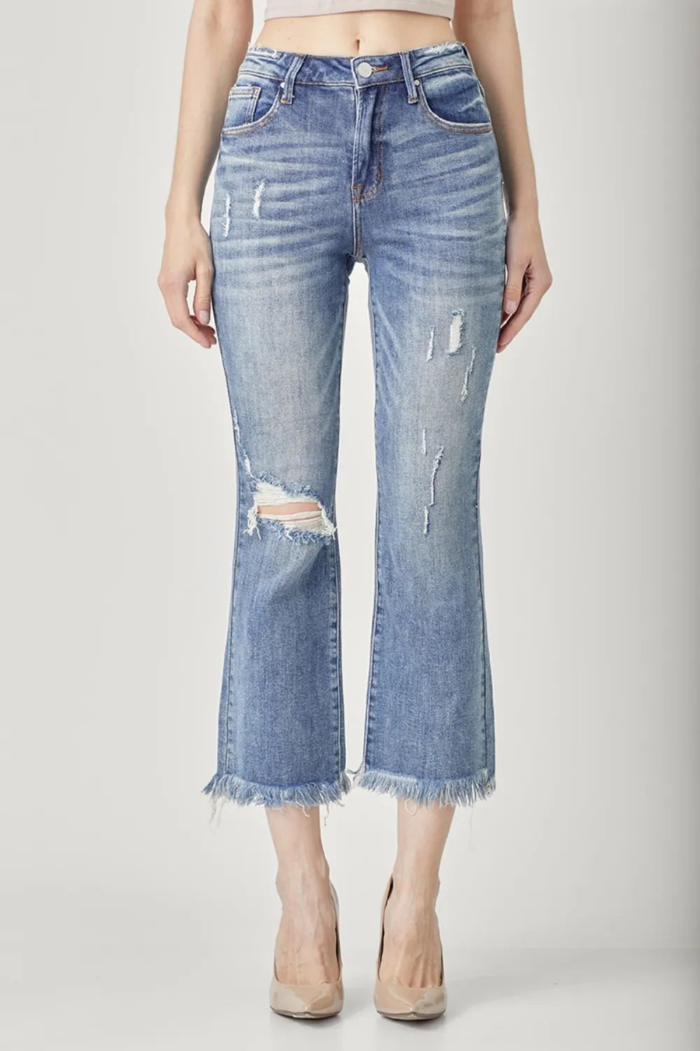 Trendsi High Waist Distressed Cropped Jeans for Women - Merit Sell