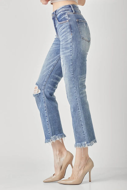 Trendsi High Waist Distressed Cropped Jeans for Women - Merit Sell