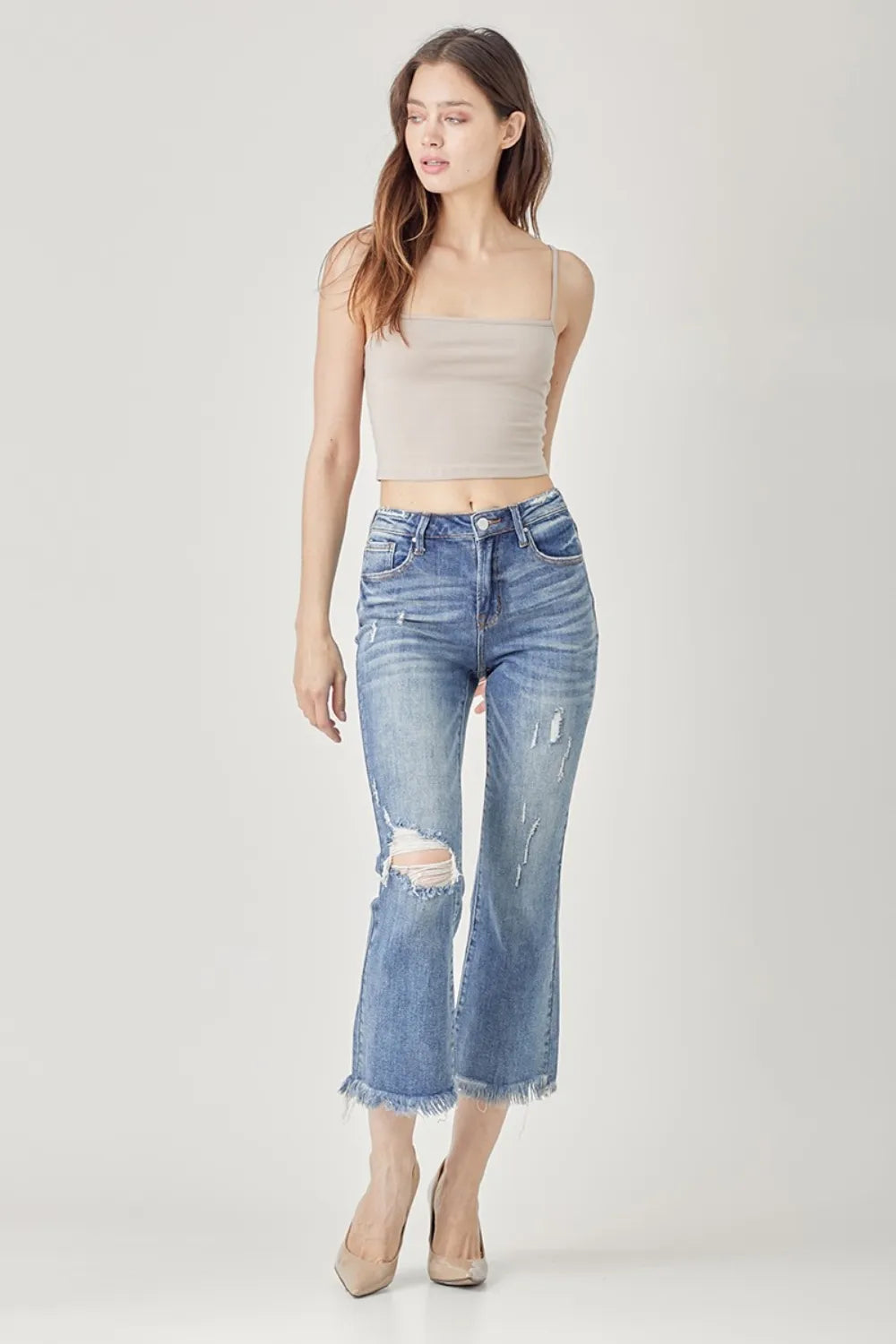 Trendsi High Waist Distressed Cropped Jeans for Women - Merit Sell