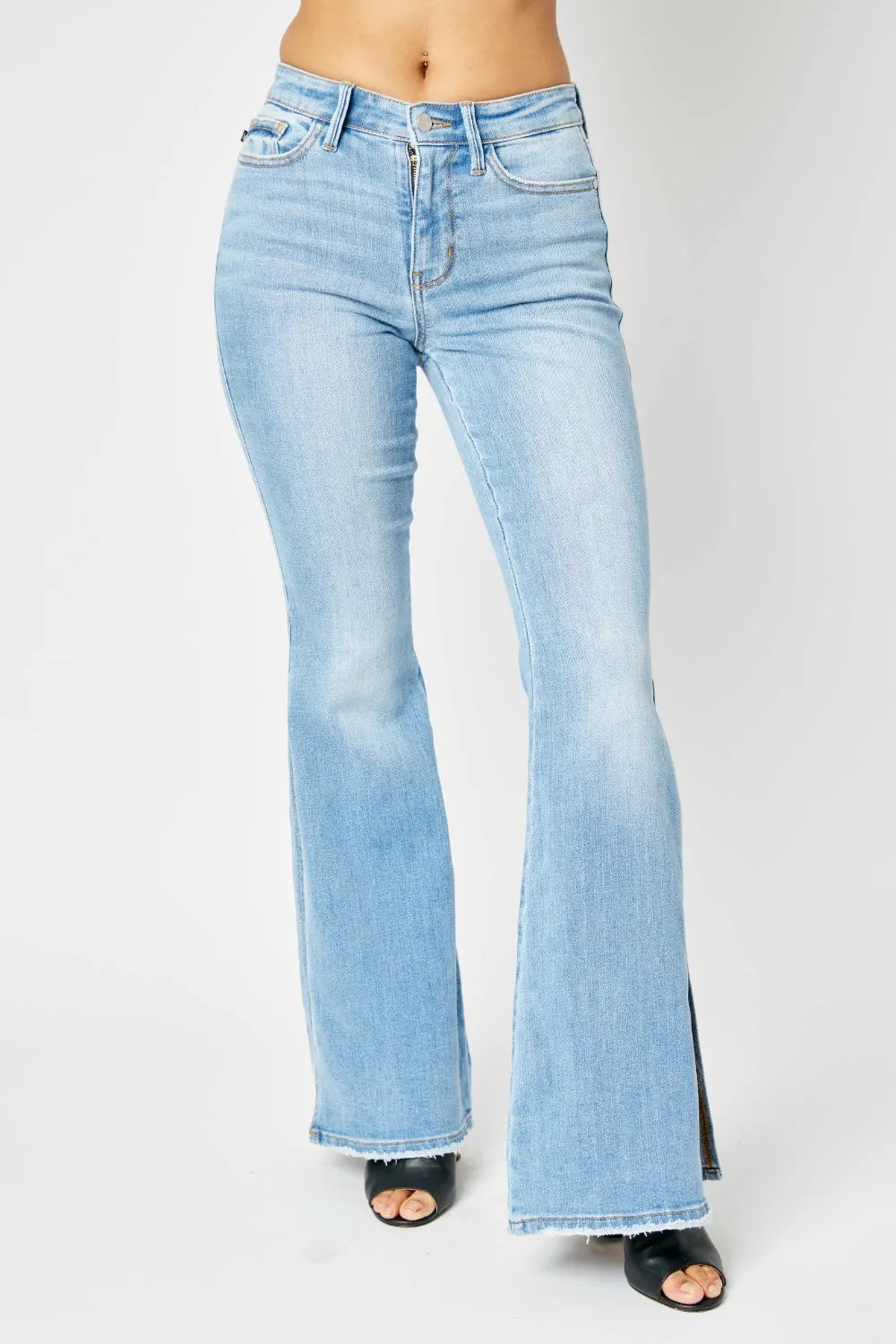 Trendsi Raw Hem Slit Flare Denim Jeans Light Wash - Merit Sell