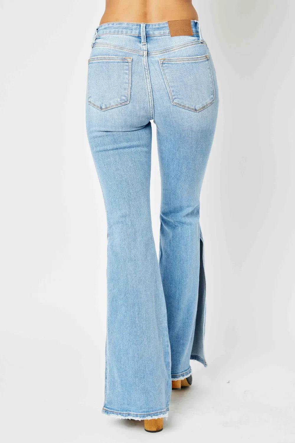 Trendsi Raw Hem Slit Flare Denim Jeans Light Wash - Merit Sell