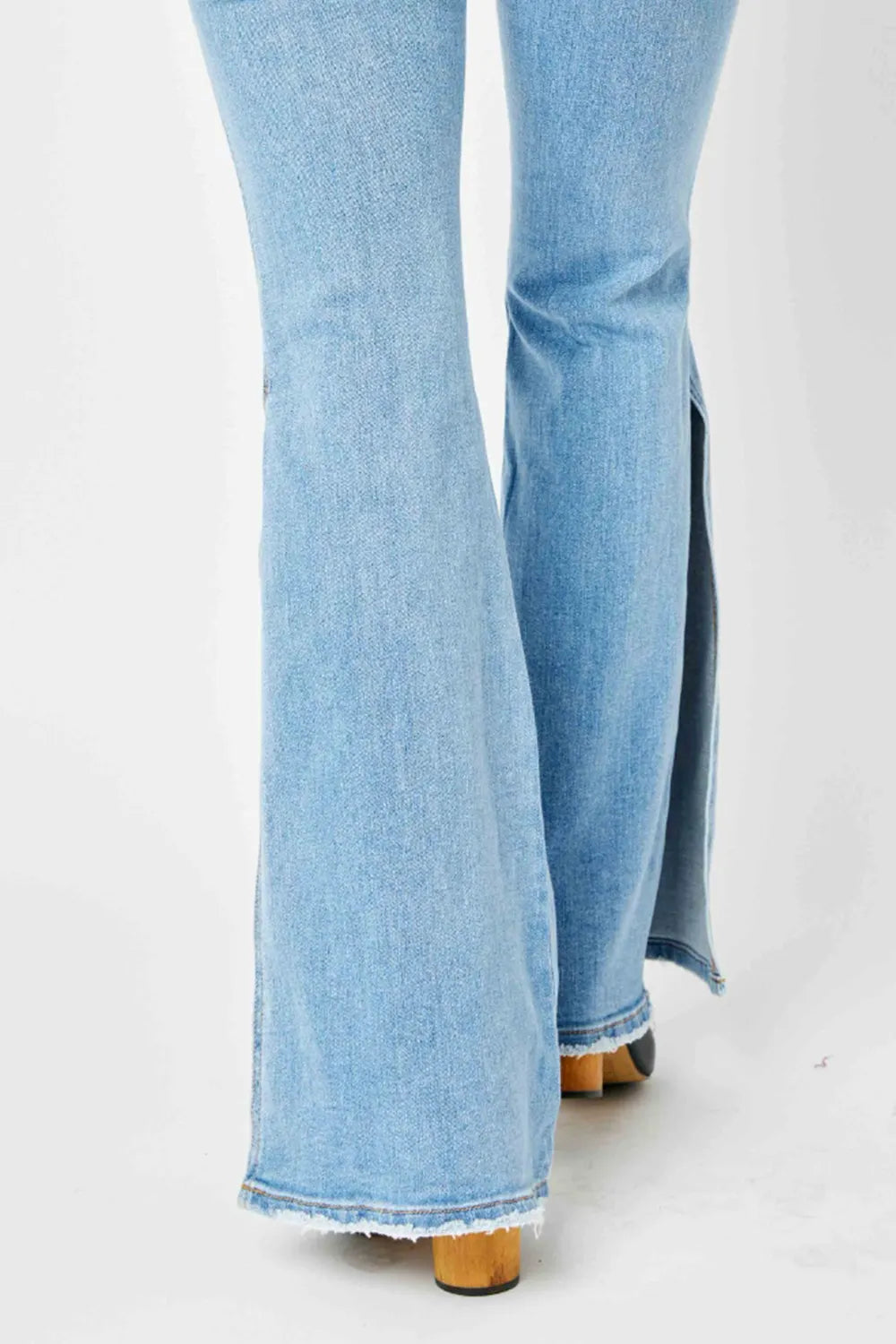 Trendsi Raw Hem Slit Flare Denim Jeans Light Wash - Merit Sell
