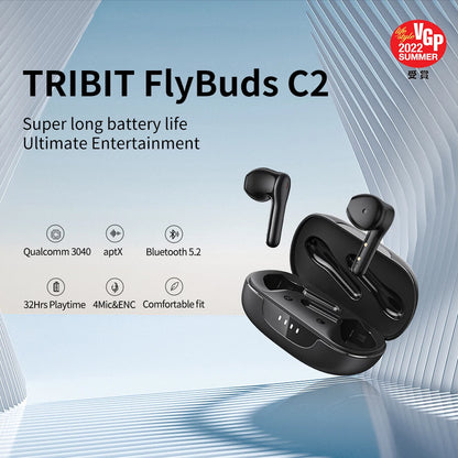Tribit FlyBuds C2 Wireless Bluetooth Earphones 4 Mics Call Noise Canceling Crystal-Clear Calls Earbuds 32H Playtime Headphones - Merit Sell