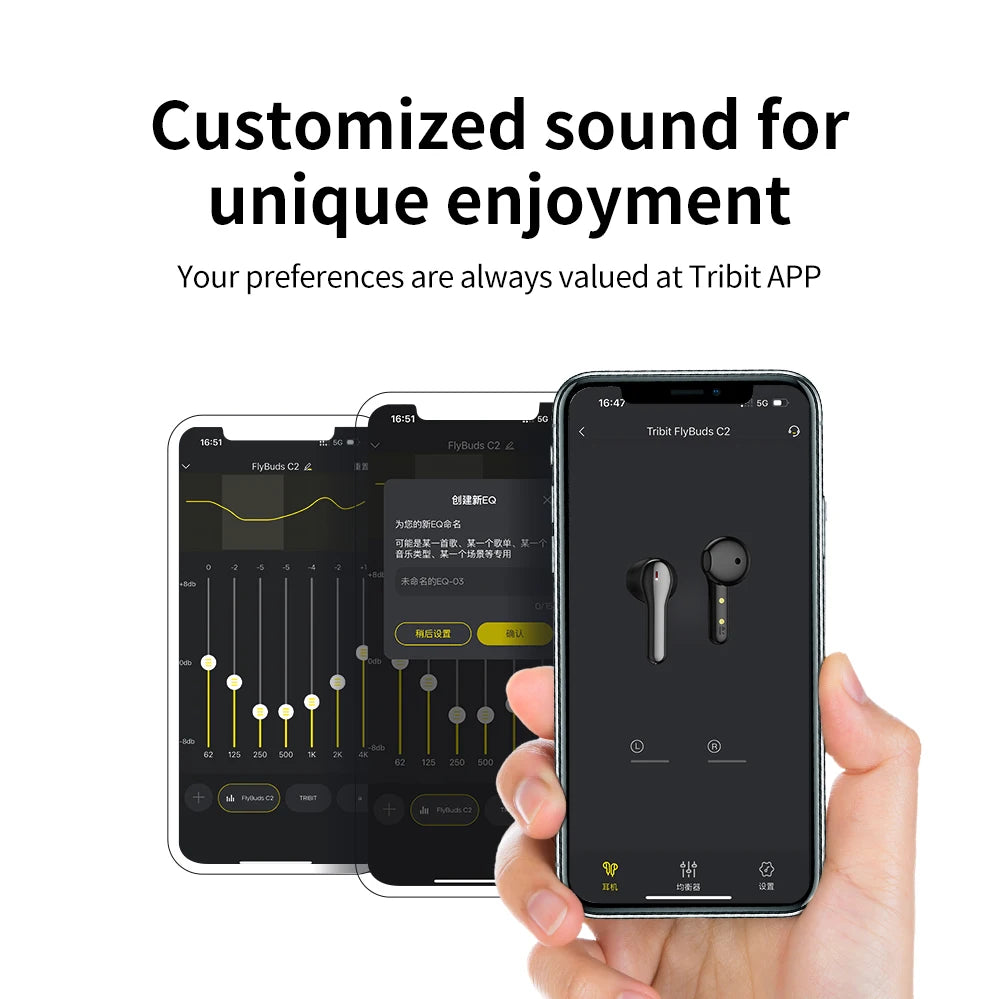 Tribit FlyBuds C2 Wireless Bluetooth Earphones 4 Mics Call Noise Canceling Crystal-Clear Calls Earbuds 32H Playtime Headphones - Merit Sell