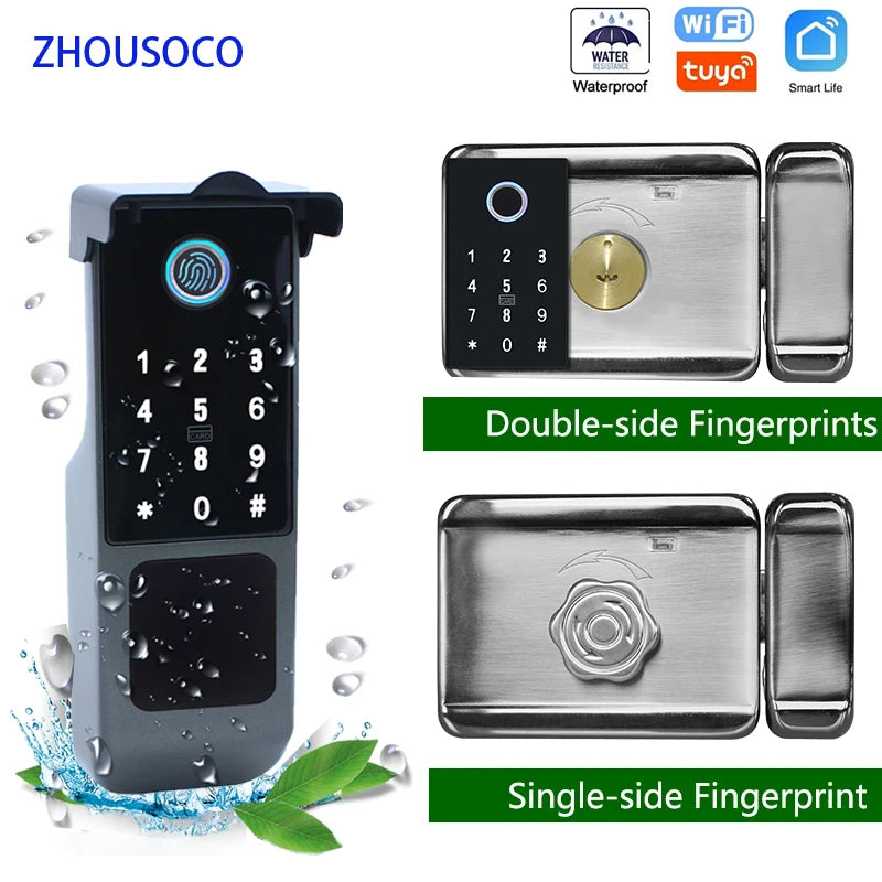 Tuya Wifi Waterproof Smart Door Lock Outdoor Garden Fingerprint Lock Card Code Key Remote Unlock Keyless Access Electronic Lock - Merit Sell