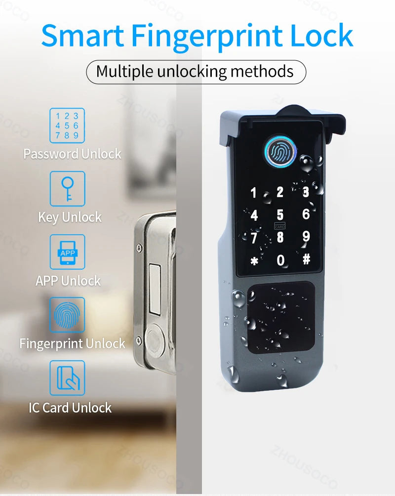 Tuya Wifi Waterproof Smart Door Lock Outdoor Garden Fingerprint Lock Card Code Key Remote Unlock Keyless Access Electronic Lock - Merit Sell