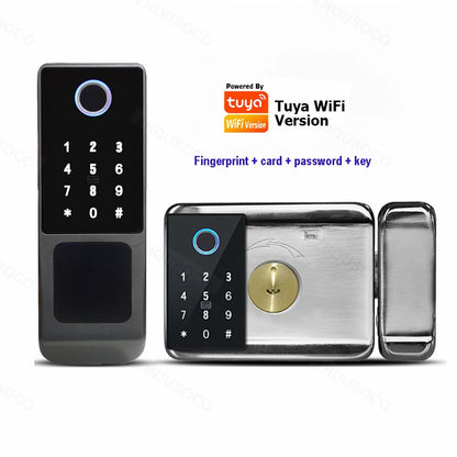 Tuya Wifi Waterproof Smart Door Lock Outdoor Garden Fingerprint Lock Card Code Key Remote Unlock Keyless Access Electronic Lock - Merit Sell