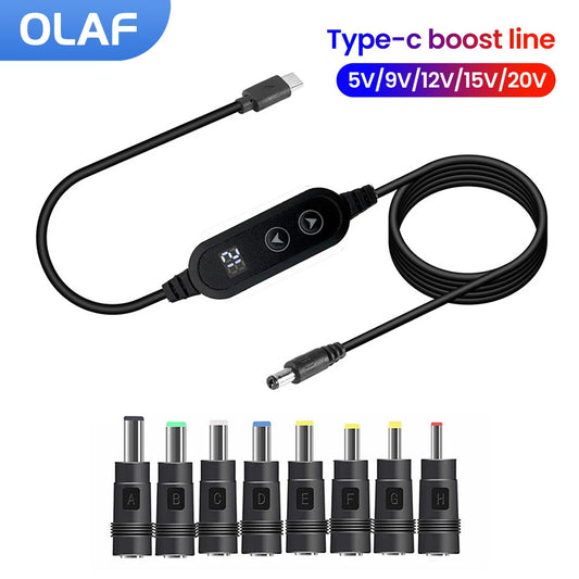 Type C To DC Power Boost Cable 5V/9V/12V/15V/20V Boost Line 8 Adapters USB C To DC Jack Connector Fast Charging For Wifi Router - Merit Sell