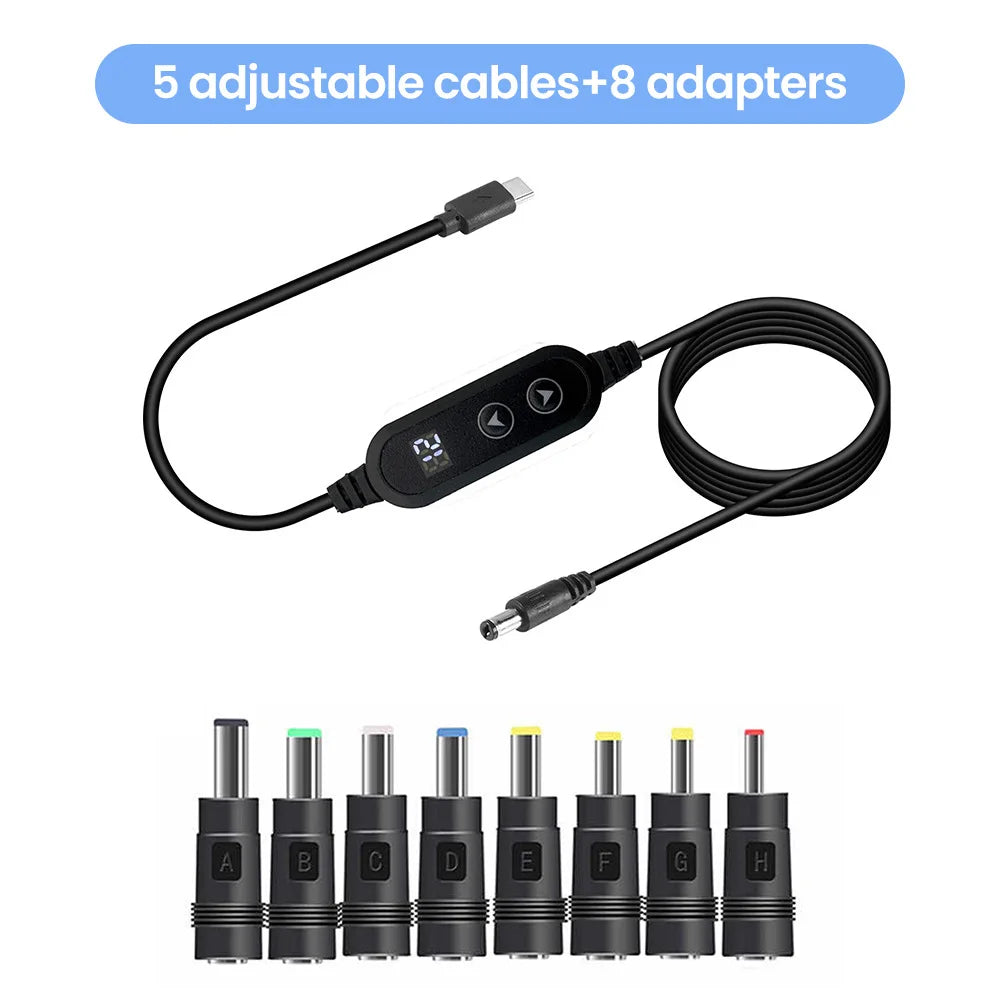 Type C To DC Power Boost Cable 5V/9V/12V/15V/20V Boost Line 8 Adapters USB C To DC Jack Connector Fast Charging For Wifi Router - Merit Sell