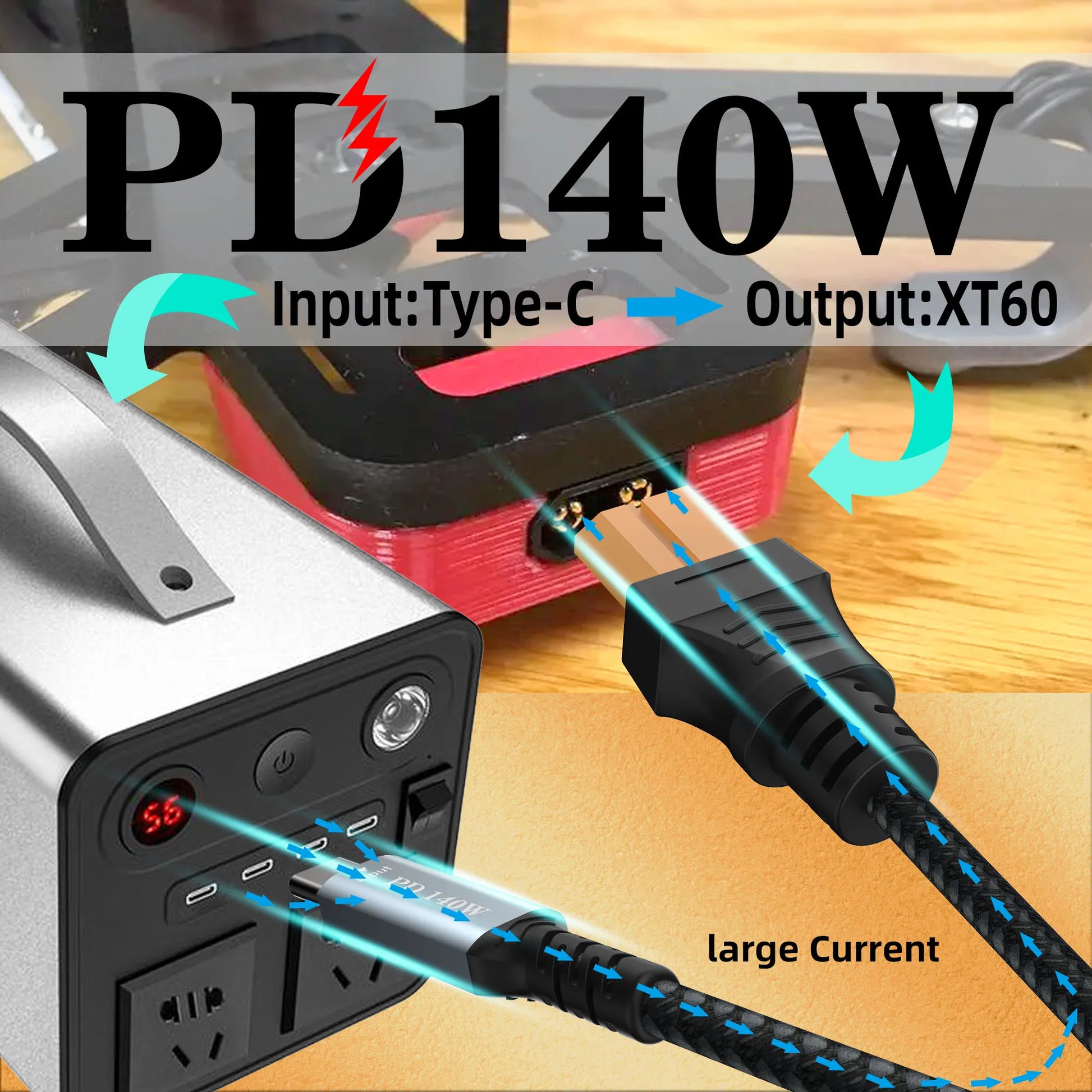 Type C to XT60 adapter cable, USB C to XT60 charging cable, USB C male to XT60 female cable, PD 140W charging cable - Merit Sell