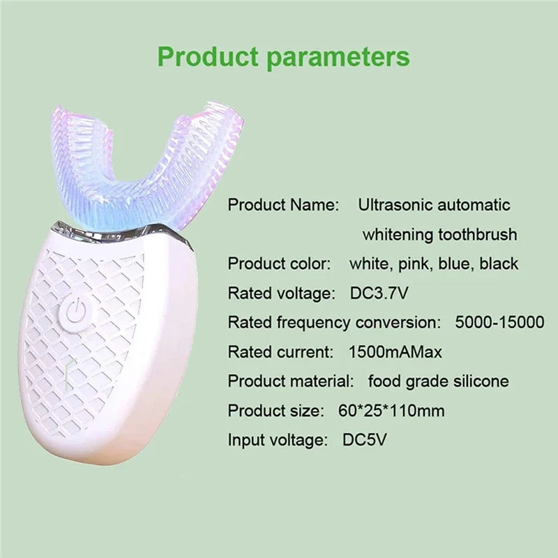 U Shape Degrees Intelligent Electric Toothbrush Sonic Automatic Tooth Brush 360 Degree Cleaning USB Charge Waterproof Toothbrush - Merit Sell