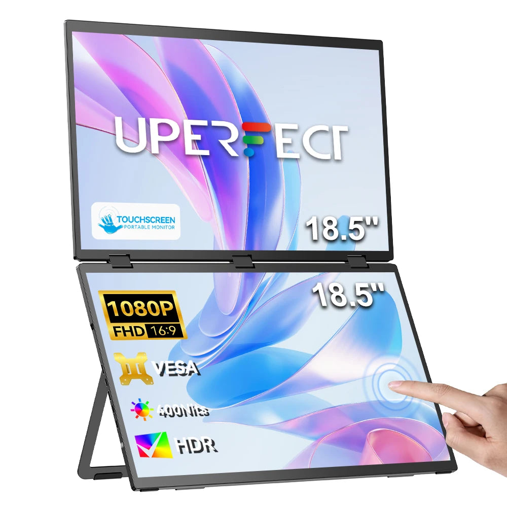 UPERFECT 18.5”100HZ Delta Portable Dual TouchScreen Monitor FHD HDR 360°Rotation Folding Triple Screen Laptop Display Extender - Merit Sell