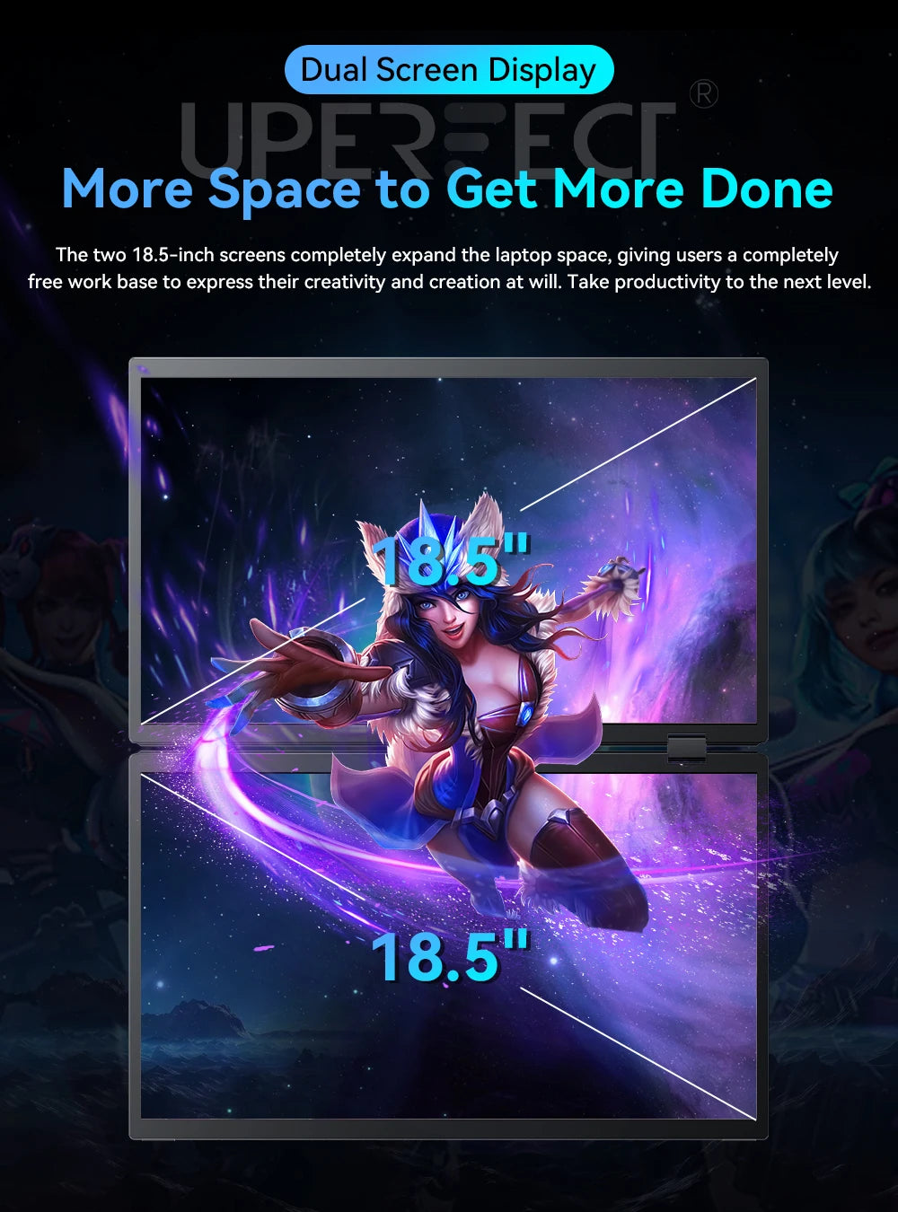 UPERFECT 18.5”100HZ Delta Portable Dual TouchScreen Monitor FHD HDR 360°Rotation Folding Triple Screen Laptop Display Extender - Merit Sell