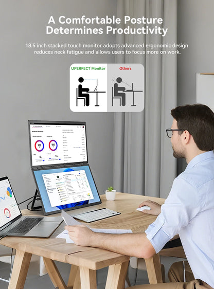 UPERFECT 18.5”100HZ Delta Portable Dual TouchScreen Monitor FHD HDR 360°Rotation Folding Triple Screen Laptop Display Extender - Merit Sell