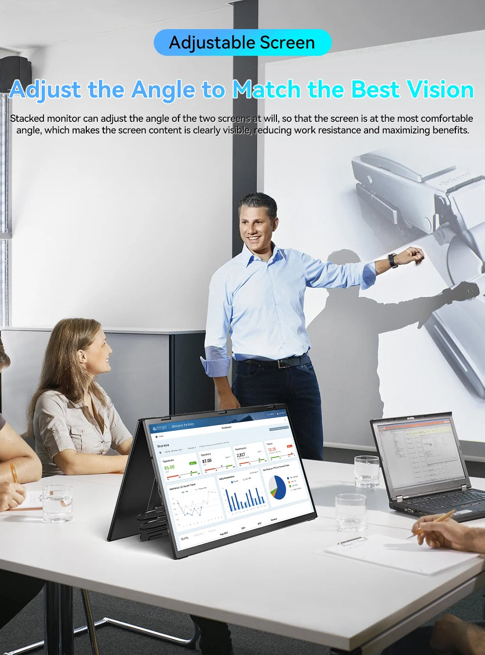 UPERFECT 18.5”100HZ Delta Portable Dual TouchScreen Monitor FHD HDR 360°Rotation Folding Triple Screen Laptop Display Extender - Merit Sell