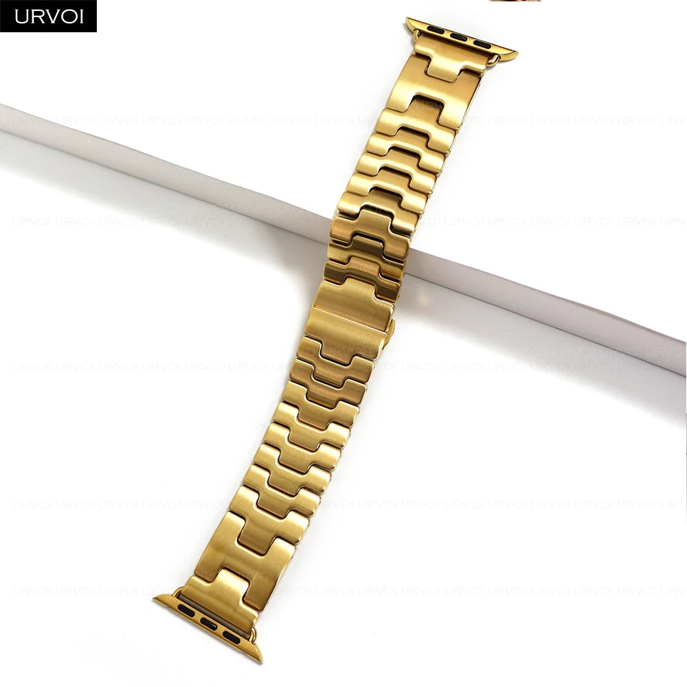 URVOI Satine Grand H Band for Apple Watch Ultra 2 Series 10 9 8 7 6 5 Quality stainless steel strap for iWatch butterfly clasp - Merit Sell