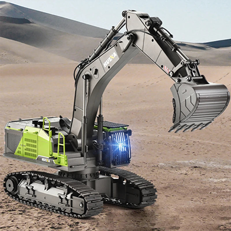 US Stock HUINA 1593 RC Excavator Rotation Alloy Green 1/14 22CH Remote Control Truck Screw Drive Double Track Engineering Toys - Merit Sell