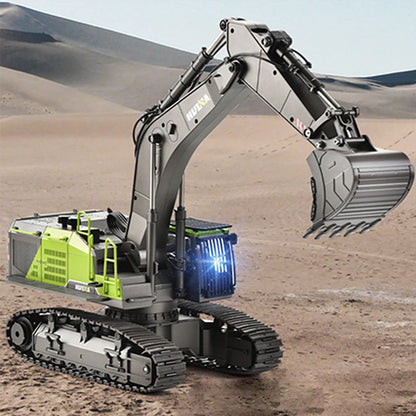 US Stock HUINA 1593 RC Excavator Rotation Alloy Green 1/14 22CH Remote Control Truck Screw Drive Double Track Engineering Toys - Merit Sell