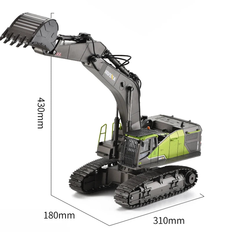 US Stock HUINA 1593 RC Excavator Rotation Alloy Green 1/14 22CH Remote Control Truck Screw Drive Double Track Engineering Toys - Merit Sell