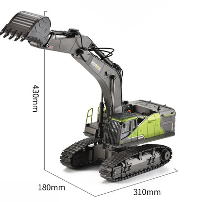 US Stock HUINA 1593 RC Excavator Rotation Alloy Green 1/14 22CH Remote Control Truck Screw Drive Double Track Engineering Toys - Merit Sell