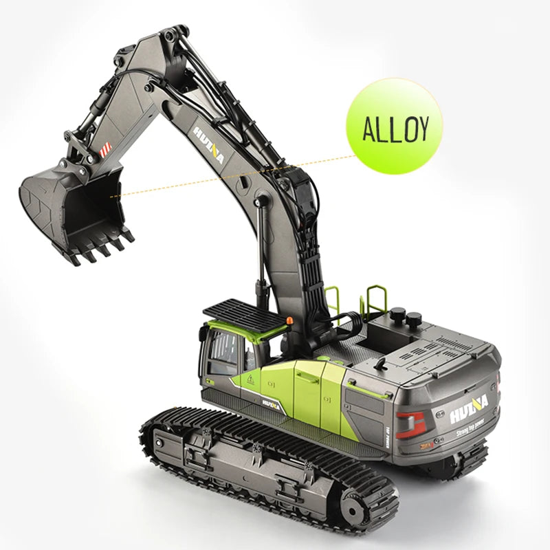 US Stock HUINA 1593 RC Excavator Rotation Alloy Green 1/14 22CH Remote Control Truck Screw Drive Double Track Engineering Toys - Merit Sell